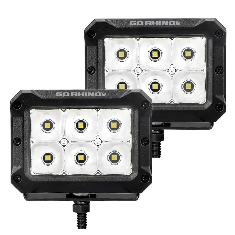 Go Rhino Xplor Bright Series Rectangle LED Spot Light Kit (Surface/Thread Stud Mnt) 4x3 - Blk (Pair) Worldwide Shipping